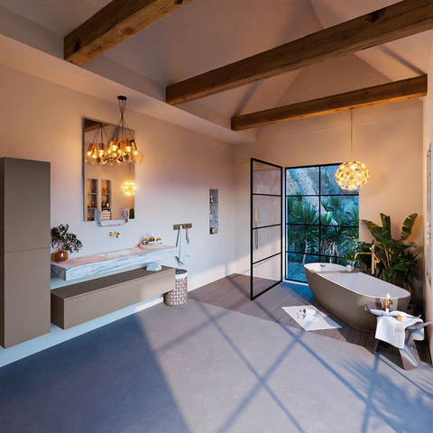 Mondiaz ALAN-DLUX Ensemble de meuble - 150cm - meuble Smoke mat - 1 tiroir - Lavabo Cloud Glace suspendu - vasque Centre - 0 trous de robinet SW805861