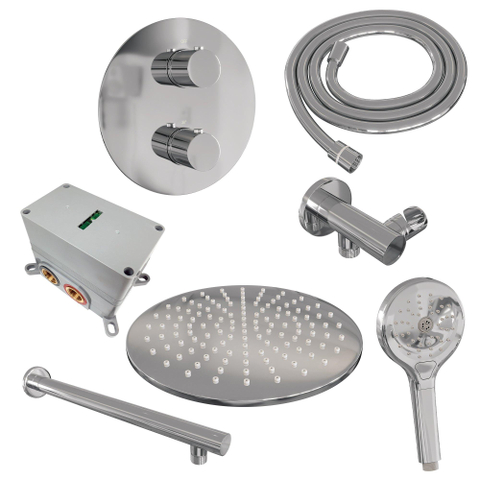 BRAUER Chrome Carving ensemble de douche pluie encastré – douche de tête Ø 30 cm – bras mural droit – douchette ronde – support fixe SW1159072