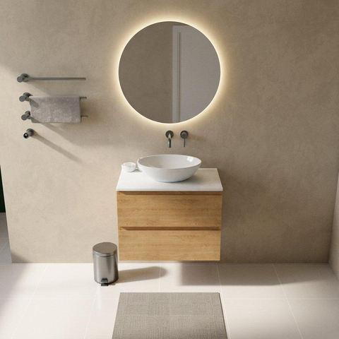 Saniclass Holz Pure Badkamermeubelset - 80x45x62.5cm - Torino solid surface topblad wit - zonder kraangat - 2 lades - mat eiken natural (hout) SW1478700