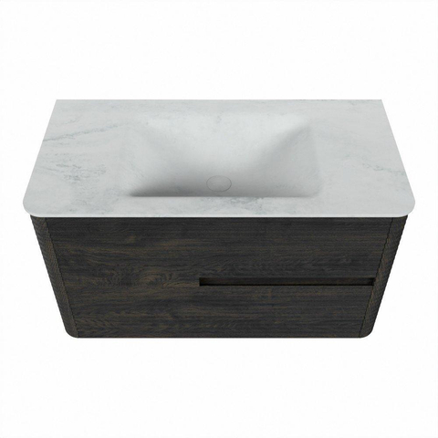 Mondiaz CIRO-DLUX Ensemble de meubles de salle de bains - 90x45x50cm - Plan vasque solid surface Opalo - 1 lavabo central - sans trous de robinetterie - 2 tiroirs - Shadow SW1532390