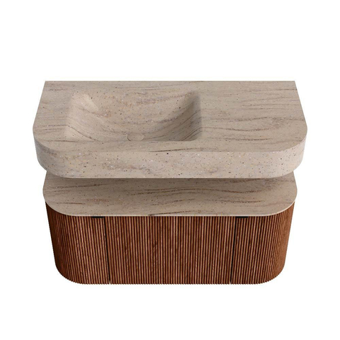 MONDIAZ THOR-DLUX 100cm meuble de salle de bains arrondi gauche + droite couleur Ruby avec 1 tiroir et 2 portes. Vasque suspendue CLOUD Gauche sans trou de robinet couleur Saba. SW1467568