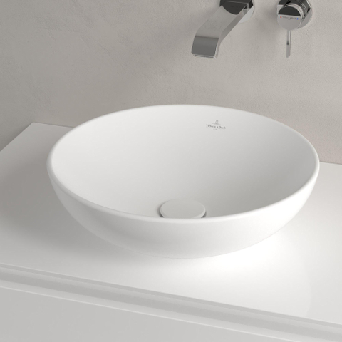 Villeroy & Boch Loop & Friends opzetwastafel - 42cm rond - met overloop CeramicPlus - Stone White (mat wit) SW644110