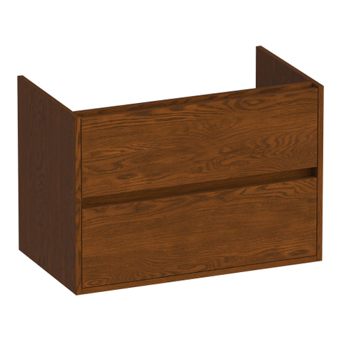 BRAUER Adore Badkamermeubelset - 80x46x57cm - 2 lades - greeploos - softclose - fine stone wastafel - met kraangat - mat wit - lamellen eiken bruin SHOWROOMMODEL SHOW26525