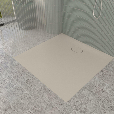 Villeroy & Boch Ecora douchebak - 100x100x3.5cm - afvoer korte zijde - almond (beige) SW1558952