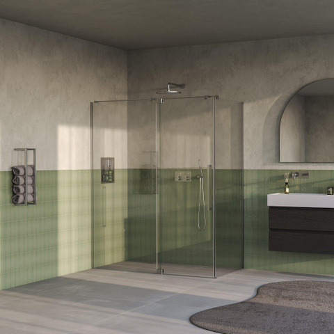 BRAUER Stellar Cabine de douche - 160x100x200cm - porte battante - revêtement verre - réversible - verre clair - Inox brossé PVD SW1418045