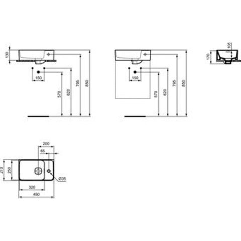 Ideal Standard Strada II fontein - 45x27cm - kraangat rechts - wit SW285361