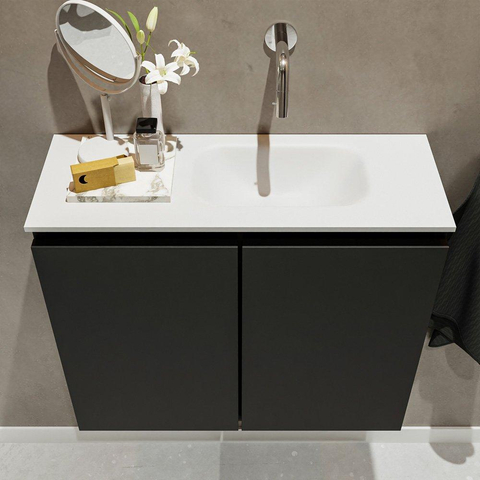 MONDIAZ TURE Fonteinset - 60x23x50cm - 0 kraangaten - 2 deuren - urban mat - Wasbak rechts - Solid Surface Wit SW474922