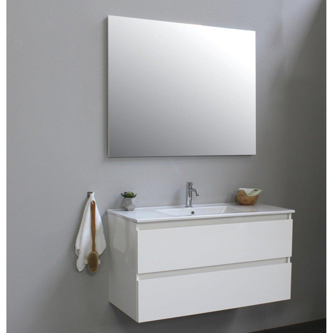 Basic Bella Meuble avec lavabo en porcelaine 100x55x46cm 1 trou de robinet avec miroir Blanc brillant SW398114