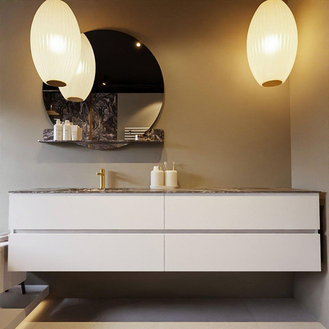 Mondiaz VICA-DLUX Ensemble meuble de salle de bains - 200cm - talc - 4 tiroirs - Lavabo encastré CLOUD - gauche - 1 trou de robinet - couleur Lava - Version XL 60cm de hauteur SW1189280