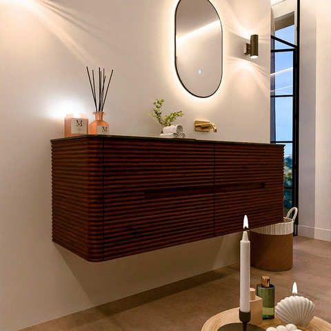 Mondiaz CIRO-DLUX Meuble de salle de bains - 140x45x50cm - Vasque en solid surface Lava - 1 lavabo à droite - sans trous de robinet - 4 tiroirs - Ruby SW1531600