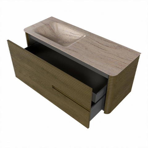 Mondiaz CIRO-DLUX Badkamermeubelset - 120x45x50cm - Solid surface wastafel Saba - 1 wasbak Links - 1 kraangat - 2 lades - Dusk SW1533331
