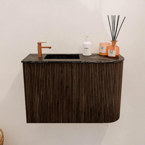 Mondiaz JOYA-DLUX Meuble de salle de bains 61,6cm - arrondi droit couleur Noyer - Vasque FAYE position Gauche 1 trou de robinet couleur Lava SW1422462