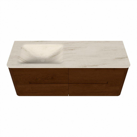 Mondiaz CIRO-DLUX Ensemble de meubles de salle de bains - 130x45x50cm - Plan vasque en solid surface Meli - 1 vasque à gauche - sans trous de robinet - 4 tiroirs - Ruby SW1531769