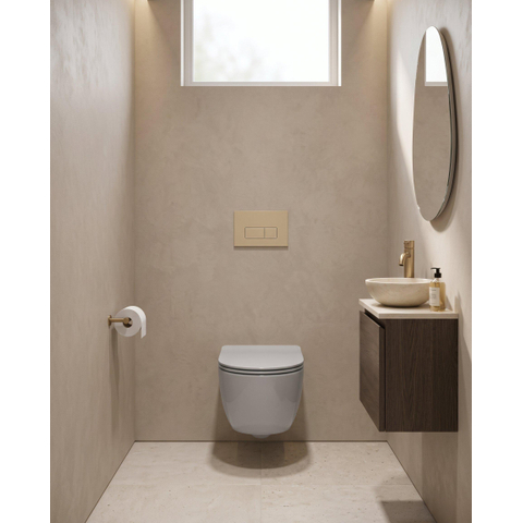 QeramiQ Dely Swirl Toiletset - 36.3x51.7cm - Geberit UP320 inbouwreservoir - met Burda frame - slimzitting - bedieningsplaat beige - rechthoekige knoppen - glans wit SW1164844