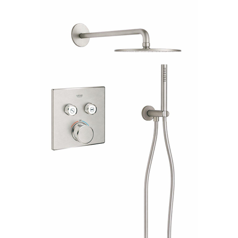 Grohe - Adema Rise regendoucheset – 25 cm hoofddouche – 38 cm gebogen wandarm – vaste douchehouder – chroom SW1248544