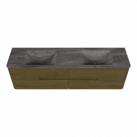 Mondiaz CIRO-DLUX Badkamermeubelset - 180x45x50cm - Solid surface wastafel Oza - 2 wasbak Dubbel - zonder kraangaten - 4 lades - Dusk SW1533310