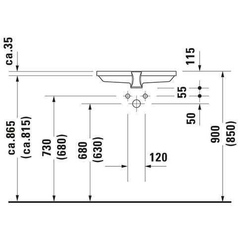 Duravit 2nd floor Onderbouwwastafel - zonder kraanvlak - met bevestiging - 55.5x38cm - met wondergliss - wit 0290372
