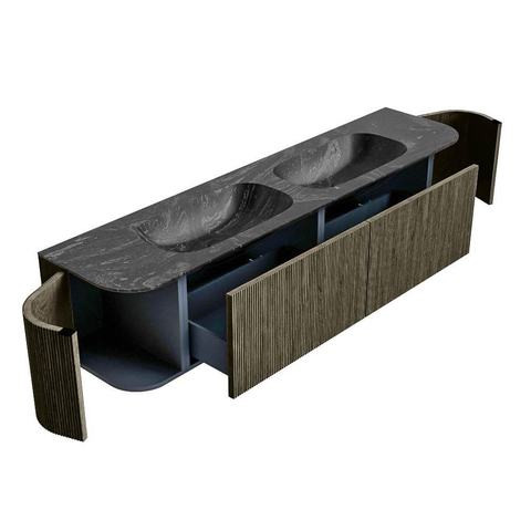 Mondiaz KURVE-DLUX Badkamermeubelset - 190x46x40cm - 2 lade - 2 deuren - wastafel solid surface - dubbel - 2 kraangaten - Shadow SW1414703