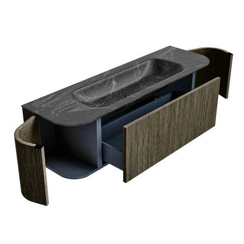 Mondiaz KURVE-DLUX Badkamermeubelset - 150x46x40cm - 1 lade - 2 deuren - wastafel solid surface - midden - zonder kraangat - Shadow SW1414654