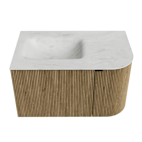 Mondiaz KURVE-DLUX Badkamermeubelset - 75x46x40cm - 1 lade - 1 deur - wastafel solid surface - links - zonder kraangat - Dusk SW1415046