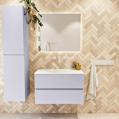 Mondiaz VICA Ensemble meuble de salle de bains - 80cm - cale - 2 tiroirs - Lavabo MOON - au milieu - sans trou de robinet - couleur talc - version XL 60cm de haut SW1189232