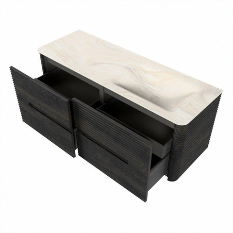 Mondiaz CIRO-DLUX Ensemble de meubles de salle de bains - 130x45x50cm - Plan-vasque solid surface Ostra - 1 vasque à droite - 1 trou de robinet - 4 tiroirs - Shadow SW1532464