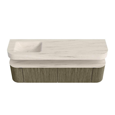 MONDIAZ THOR-DLUX 180cm meuble de salle de bains arrondi gauche + droite couleur Shadow avec 2 tiroirs et 2 portes. Vasque suspendue CLOUD Gauche sans trou de robinet couleur Meli. SW1466191