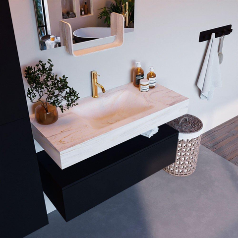 Mondiaz ALAN-DLUX Ensemble de meuble - 100cm - meuble Urban mat - 1 tiroir - Lavabo Cloud Ostra suspendu - vasque Centre - 1 trou de robinet SW807414