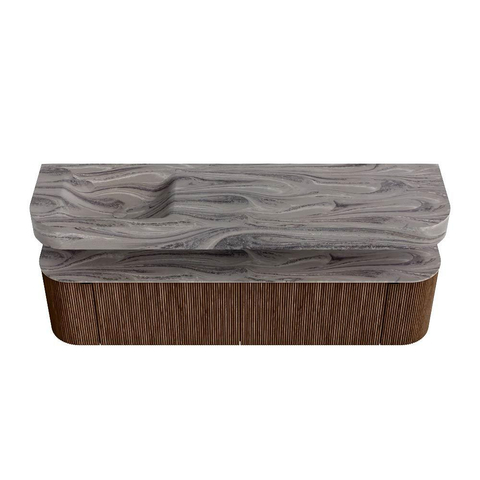 MONDIAZ THOR-DLUX 180cm badmeubel ronding links + rechts kleur Walnut met 2 lades en 2 deuren. Vrijhangende wastafel CLOUD Links 1 kraangat kleur Sombra. SW1466269