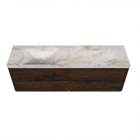 Mondiaz CIRO-DLUX Ensemble de meubles de salle de bains - 160x45x50cm - Plan vasque solid surface Frappe - 1 cuve à gauche - 1 trou de robinet - 4 tiroirs - Noyer SW1530203