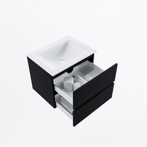 MONDIAZ VICA Meuble de salle de bains 60cm sous-vasque Urban 2 tiroirs. Lavabo CLOUD central 1 trou de robinet, couleur Talc. SW1381809