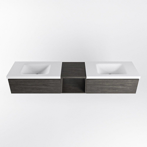 MONDIAZ BUKLA 200cm ensemble de meuble avec module ouvert 40 couleur Marron foncé avec 2 tiroirs. Lavabo CLOUD double 2 trous de robinet couleur Talc. SW1382137