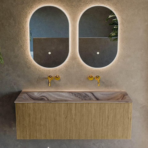 MONDIAZ KURVE-DLUX Meuble de salle de bains 120 cm couleur Dusk avec 1 tiroir et 0 porte. Lavabo BIG LARGE Central sans trou de robinet Sombra. SW1433869