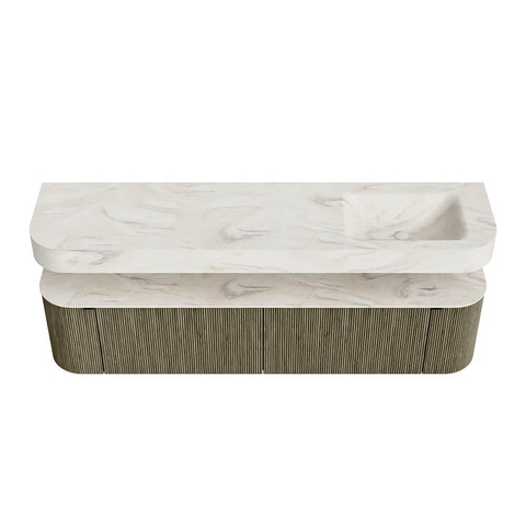 MONDIAZ THOR-DLUX Meuble de salle de bains 190cm arrondi gauche + droite couleur Shadow avec 2 tiroirs et 2 portes. Vasque suspendue CLOUD Droite 1 trou de robinet couleur Ostra. SW1466580