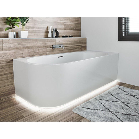 Riho Desire baignoire d'angle acrylique baignoire 184x84cm avec siphon avec plinthe LED Pose en angle droite blanc brillant SW412216