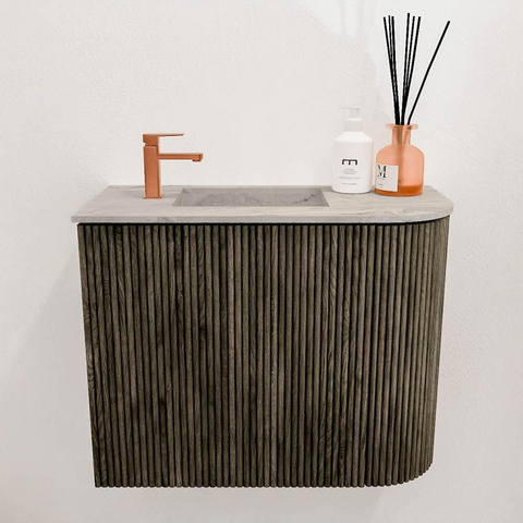 Mondiaz JOYA-DLUX 51.6cm toiletmeubel - ronding rechts kleur Shadow - Wastafel FAYE positie Links 1 kraangat kleur Glace. SW1422773