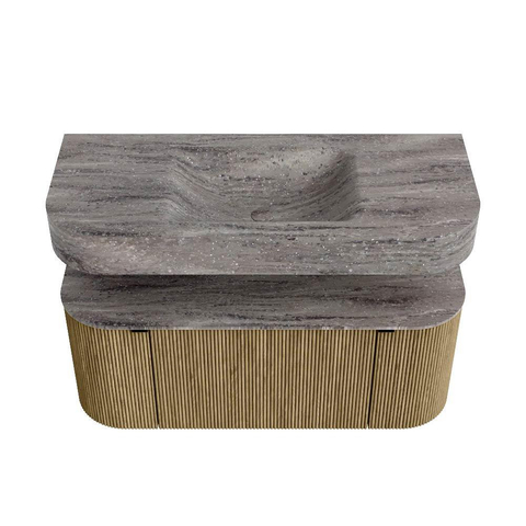 MONDIAZ THOR-DLUX 110cm meuble de salle de bains arrondi gauche + droite couleur Dusk avec 1 tiroir et 2 portes. Vasque suspendue CLOUD Milieu 1 trou de robinet couleur Oza. SW1463027