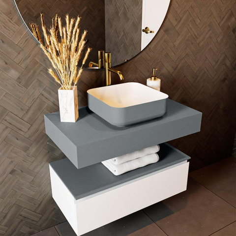 Mondiaz TOP 46 Vrijhangend Topblad - 80x46x12cm - geschikt voor waskom - Solid surface - Plata SW1022680