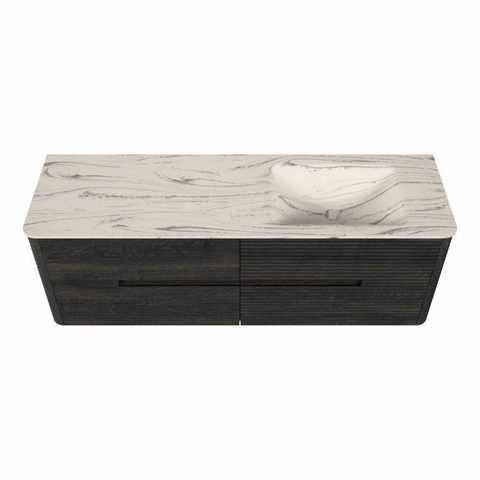 Mondiaz CIRO-DLUX Badkamermeubelset - 150x45x50cm - Solid surface wastafel Nata - 1 wasbak Rechts - 1 kraangat - 4 lades - Shadow SW1532588