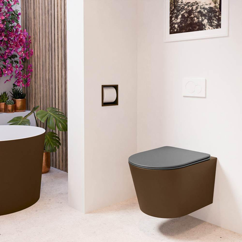 Mondiaz LAVIE hangtoilet – spoelrandloos – 36 x 53 cm – met softclose zitting – Rust (bruin), zitting Dark grey (grijs) SW1208606