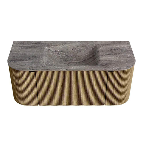 MONDIAZ KURVE-DLUX Meuble de salle de bains 110cm arrondi Gauche + Droite couleur Dusk avec 1 tiroir et 2 portes. Lavabo CLOUD Central 1 trou de robinet Oza. SW1432960