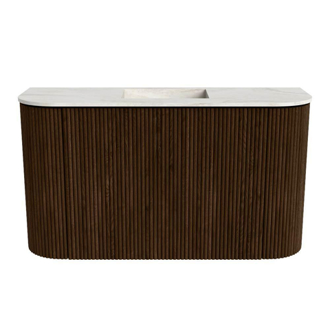 Mondiaz JOYA-DLUX 73.2cm toiletmeubel - ronding links en rechts kleur Walnut - Wastafel FAYE positie Midden Zonder kraangat kleur Ostra. SW1422620