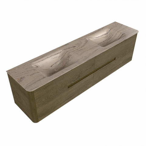 Mondiaz CIRO-DLUX Badkamermeubelset - 190x45x50cm - Solid surface wastafel Arena - 2 wasbak Dubbel - 2 kraangaten - 4 lades - Dusk SW1533128