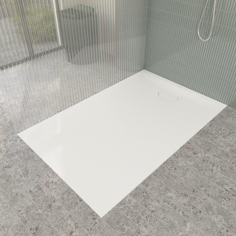 Villeroy & Boch Ecora douchebak - 140x90x3.5cm - afvoer korte zijde - stone white (wit) SW1558909