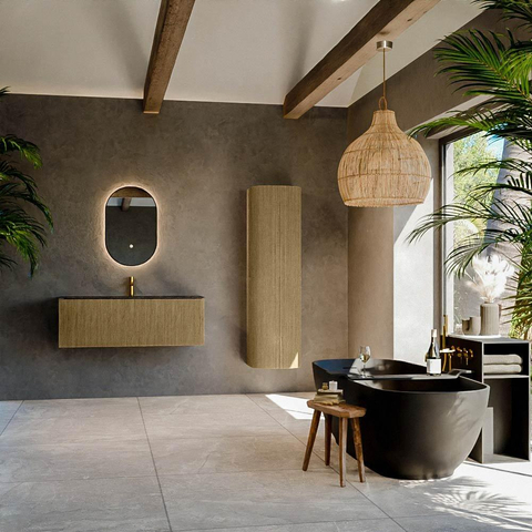 Mondiaz KURVE-DLUX Ensemble de meubles de salle de bains - 120x46x40cm - 1 tiroir - lavabo solid surface - milieu - 1 trou de robinet - Dusk SW1415276