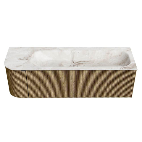 Mondiaz KURVE-DLUX Ensemble meuble de salle de bains - 145x46x40cm - 1 tiroir - 1 porte - vasque solid surface - droite - sans trou de robinet - Dusk SW1414923