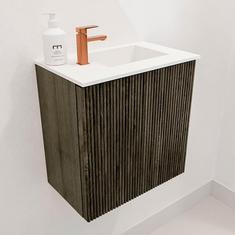 Mondiaz JOYA 40cm toiletmeubel - kleur Shadow - Wastafel FAYE positie Rechts 1 kraangat kleur Talc. SW1421416