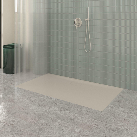 Villeroy & Boch Ecora douchebak - 140x80x3.5cm - afvoer lange zijde - almond (beige) SW1558943