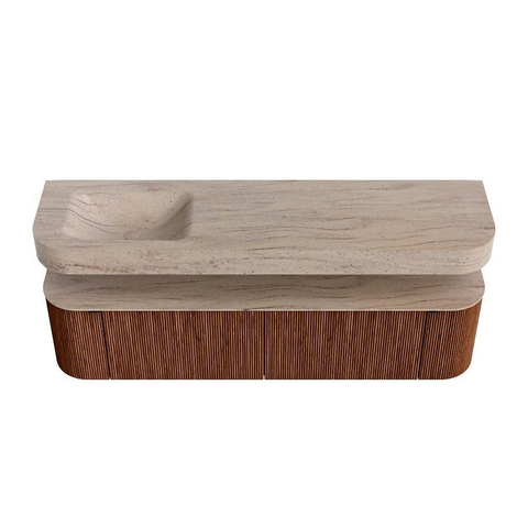 MONDIAZ THOR-DLUX 180cm meuble de salle de bains arrondi gauche + droite couleur Ruby avec 2 tiroirs et 2 portes. Vasque suspendue CLOUD Gauche 1 trou de robinet couleur Saba. SW1466243