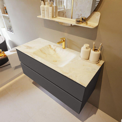 MONDIAZ VICA-DLUX Badkamermeubelset - 110cm - onderkast dark grey - 2 lades - inbouw wastafel cloud midden - 1 kraangat - 60cm hoge versie - frape SW1088676